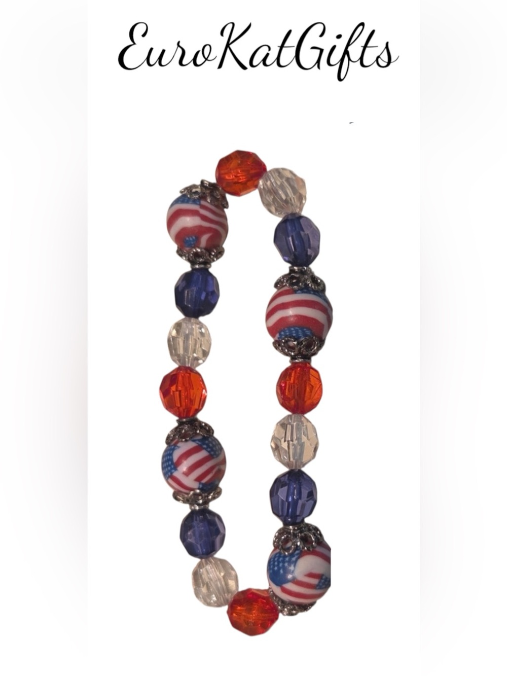 Patriotic Red Blue White Beaded Bracelet NEW